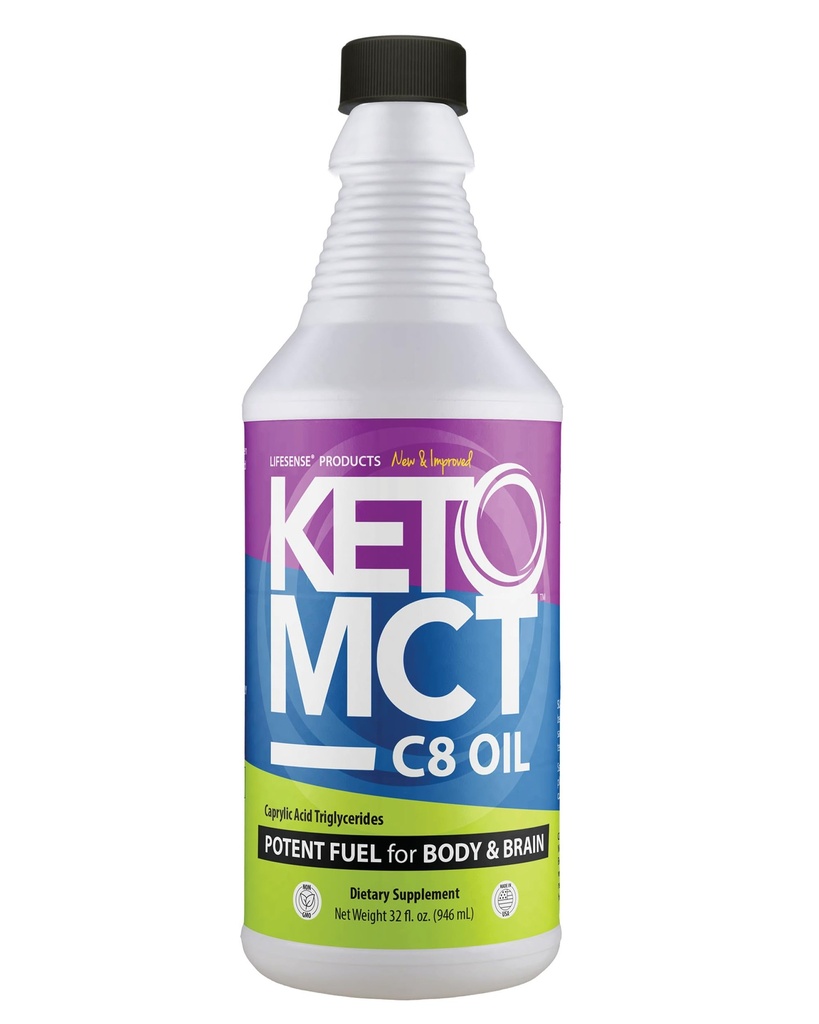 LifeSense C8 MCT Olio, Keto-Friendly, Sorgente da olio di cocco, clinicamente dimostrato di aumentare la produzione di chetone, combustibile ottimale per il cervello e il corpo, fatto in USA da PhD Nutrition, 32 oz