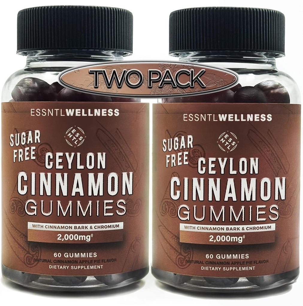 Ceylon Cinnamon Zucchero Gratuito Gummies, (120ct 2000mg/Serving) Supporto congiunto, Antiossidante, Delizioso Zucchero Torte di Mela, Vegan e Gluten Free