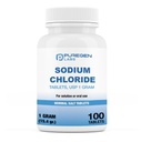 Puregen Labs Sodium Chloride Tablets 1 gm (1000 mg), USP | (15.4gr.) | 100 Count | Tabelle di sale normali | Made in USA | Electrolytes Replenisher Hydration Drink