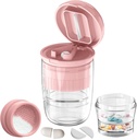 Pillola Spaccatrice con Dispenser, Pillola per Pillole Piccole o Grandi Pillole, Pillole Crush, Vitamine, Compresse, Lama in acciaio inossidabile, Coppa di Bevande rimovibile (Pink-1)