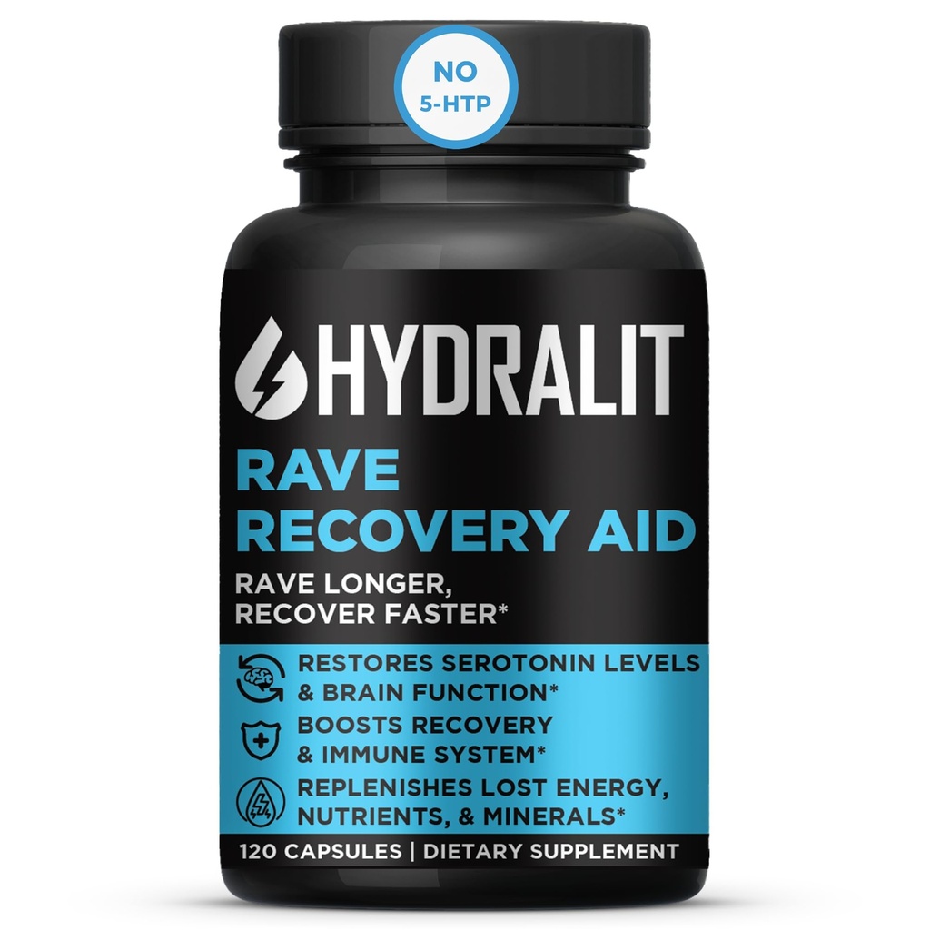 Rave Recovery Aid Vitamins After Party Relief Pills Music Festival Accessori Rave Essentials 5-HTP Supplement Electrolytes Hydration Better Mornings Serotonin Energy Hangover 120 Capsule