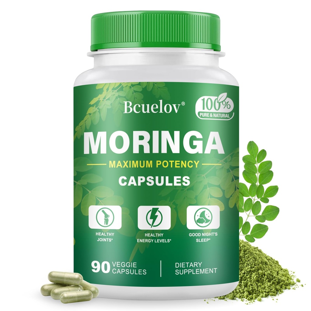 Estratto di caffè verde | 800mg Pure Moringa Powder Capsule – Supporta energia, salute della pelle e del fegato, sistema immunitario – Superfood verde con vitamine e aminoacidi (90 Caps)
