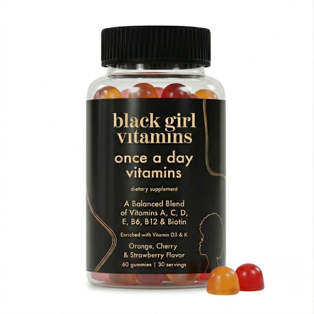 Vitamine Ragazza Nera Una volta al giorno - Donna Multivitamina Gummy - Vitamina A, B, C, E e Zinco. Multivitamina per le donne, supporto immunitario. Vegan, senza glutine. Realizzato negli Stati Uniti (30 giorni di alimentazione, fragola)