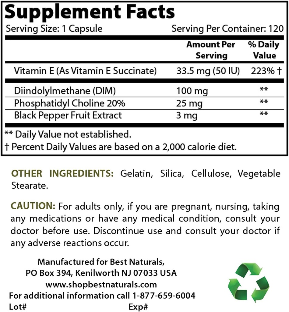 Migliore Naturals DIM Supplemento 100 mg & Vitamina B12 6000 mcg