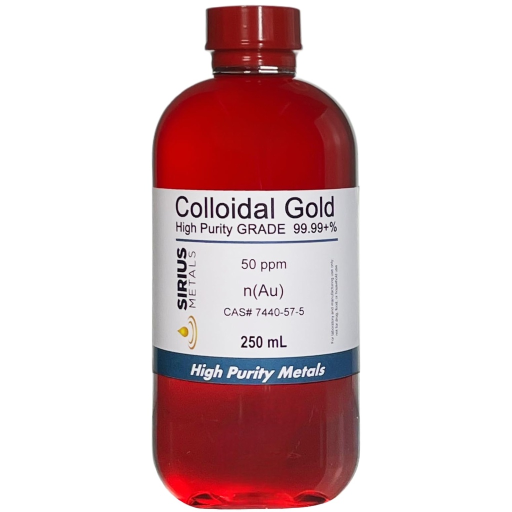 True Colloidal Gold (50 ppm) - 99,99+% Purezza - 250 mL (8.45 Fl Oz) in una bottiglia di plastica trasparente BPA-Free, 1 conte (Pack of 1)