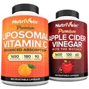 Nutrivein Premium Aceto di sidro di mele capsule & Liposomal vitamina C supplemento Bundle: capsule di vitamina C ad alto assorbimento & integratori di sidro di mele Bundle per difese immunitarie & salute del fegato