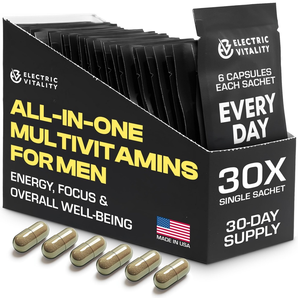 Multivitaminici per gli uomini - Tutto in un unico pacchetto per l'energia e la messa a fuoco, Vitamine Mens per la prestazione mentale e la salute, imballato con Tongkat Ali, Shilijit, Vitamina C, B3, B1, A, B12, 30 Pk