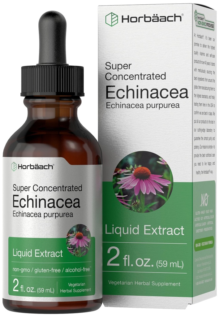 Horbaach Echinacea Drops Herb Tincture | 2 fl oz | Estratto di radice super concentrato | Liquido libero di alcol | Vegetariano, Non OGM & Gluten
