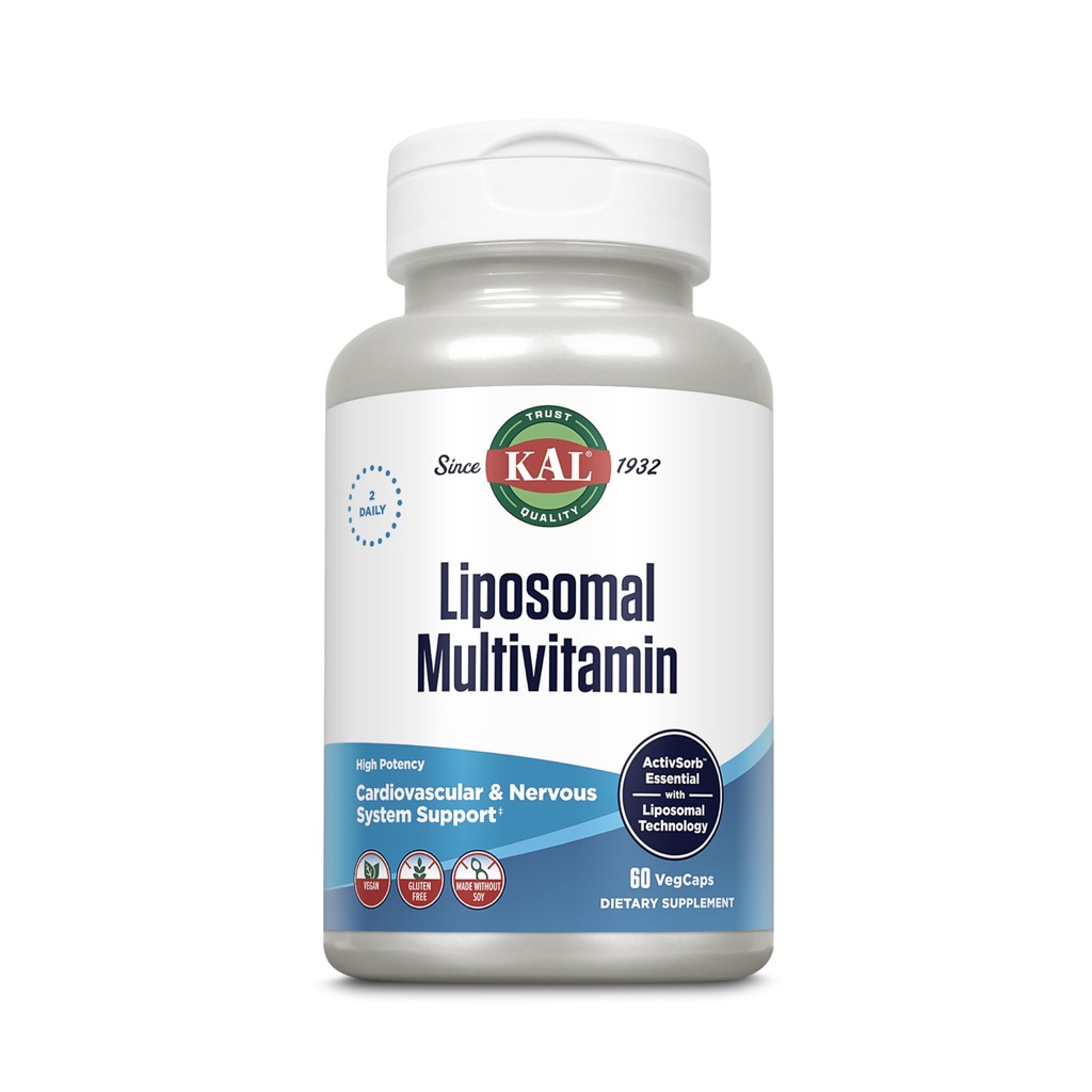 KAL Multivitaminico Liposomico - Alta Potenza Vitamina Liposomica C, D-3 e altro - Uomini e donne Multivitamina per il supporto di sistema cardiovascolare e nervoso - 30 Serve, 60 VegCaps