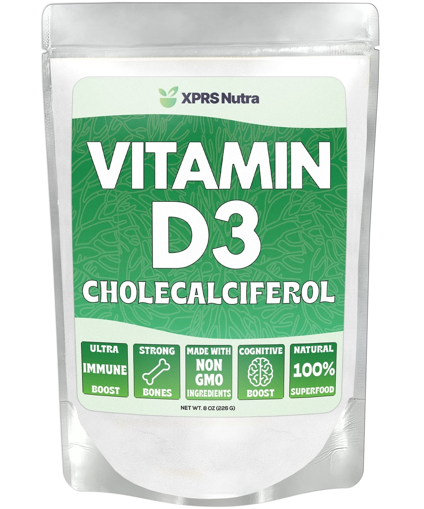 XPRS Nutra Vitamin D3 Powder (Cholecalciferol) - VIT D non aromatizzato per le ossa e l'immunità - Vitamina D3 Polvere per la funzione muscolare - Integratori di vitamina D (8 oncia)