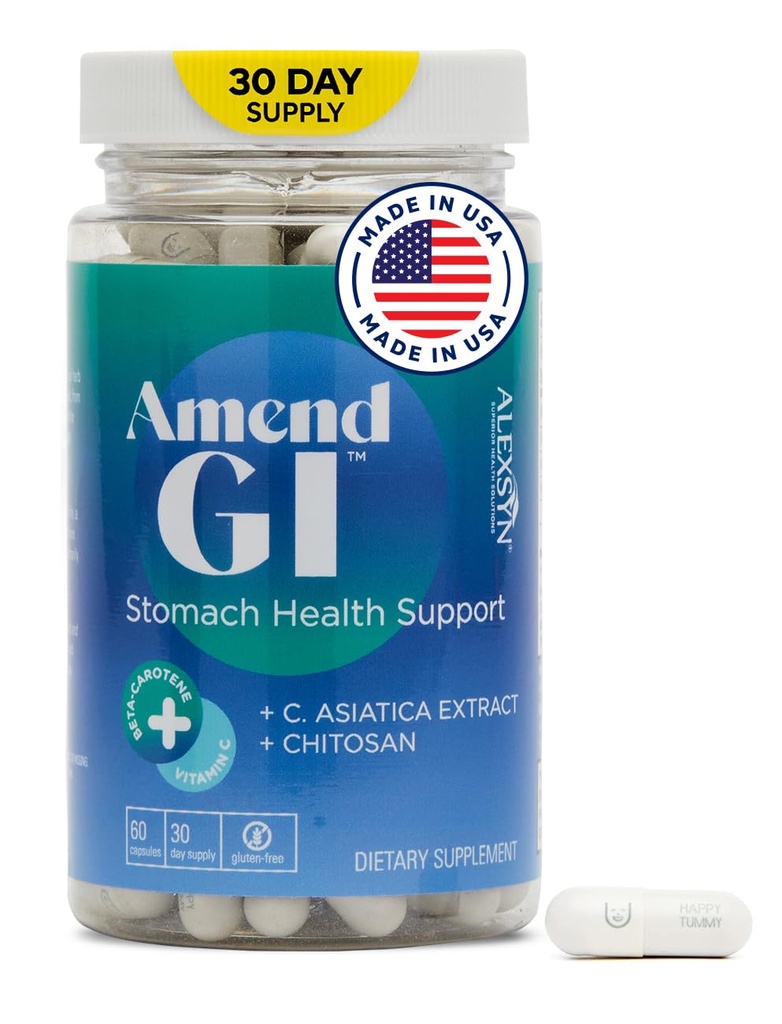 Supporto sanitario All-Natural Stomach 60 Capsule - Nutraceutico per Sintomi Ulcer Indotti Stress - Supporta la guarigione e la salute digestiva con Asiatica Extract & CM Chitosan