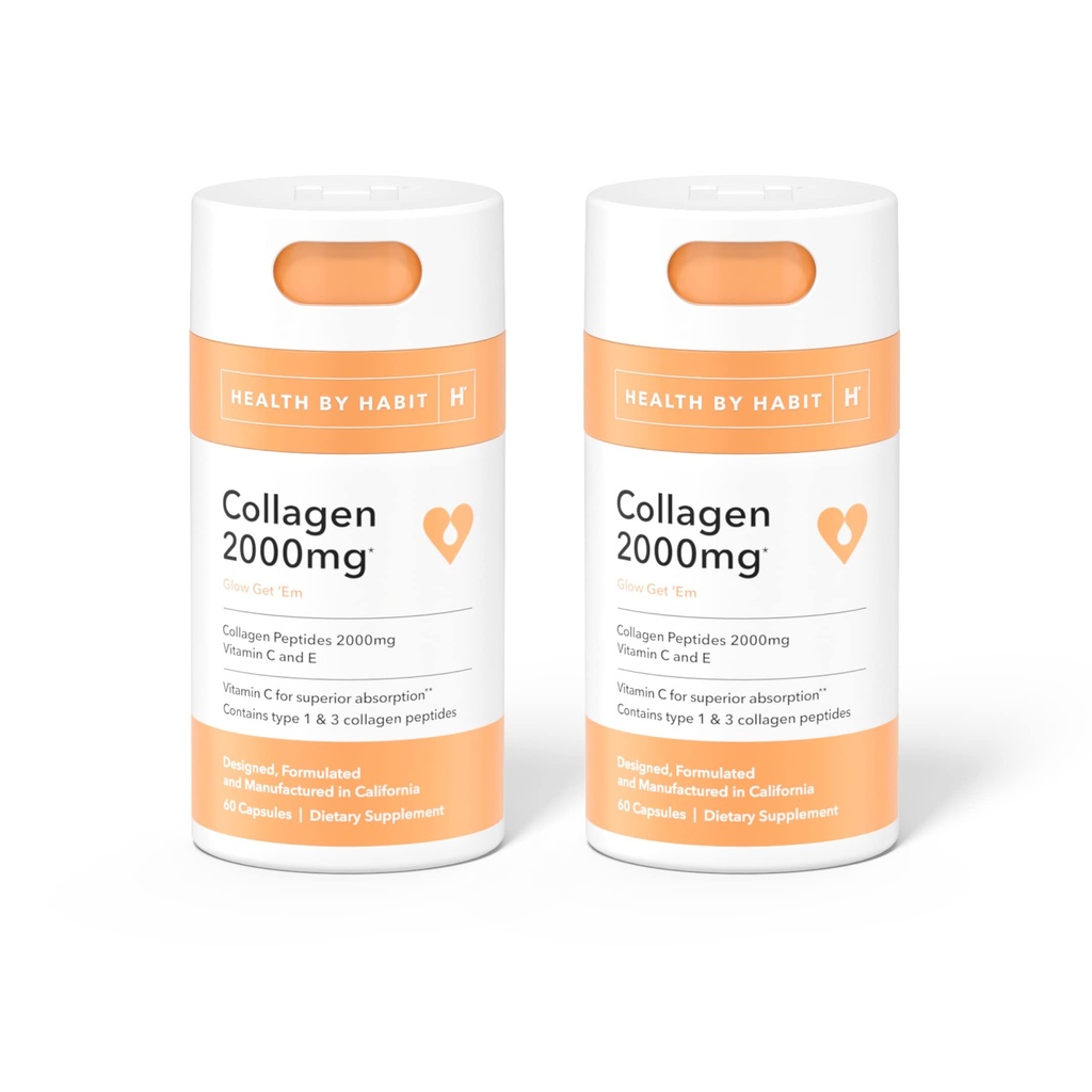 Salute per Habit Collagen Supplemento 2 Pack (120 capsule) - Vitamina C & Vitamina E, 2000mg, Peptidi di collagene, Assorbimento Superiore, Supporta la tua pelle, Non OGM, Zucchero Libero (2 Confezione)