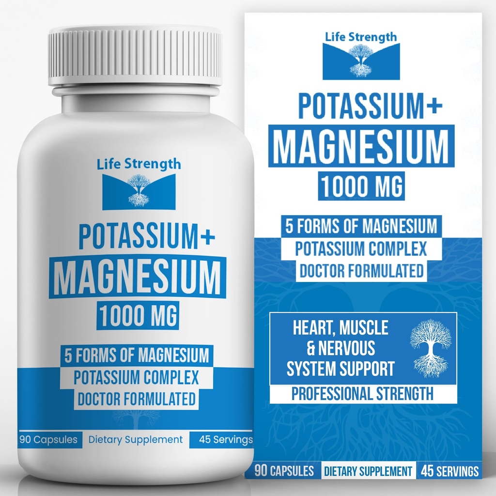 Complesso di potassio e magnesio di resistenza alla vita con Aspartate, Ossido, Glycinate, Gluconate & Citrate - 1000mg (90 capsule) Medici Progettato e miscelato personalizzato