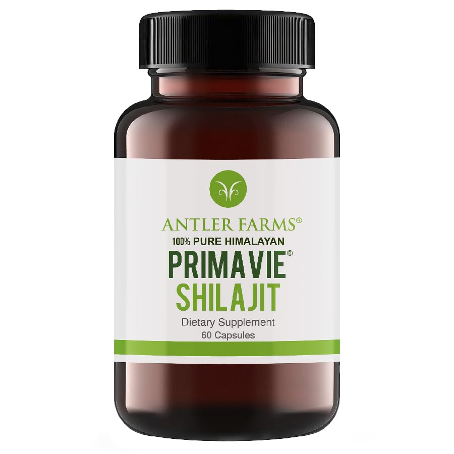 Antler Farms - 100% puro PrimaVie Shilajit per gli uomini di Estratto, 60 capsule, 250 mg - Standardizzato al 50% di acido Fulvico, Wild Harvested Resina da The Himalayas, potente supplemento adaptogenic