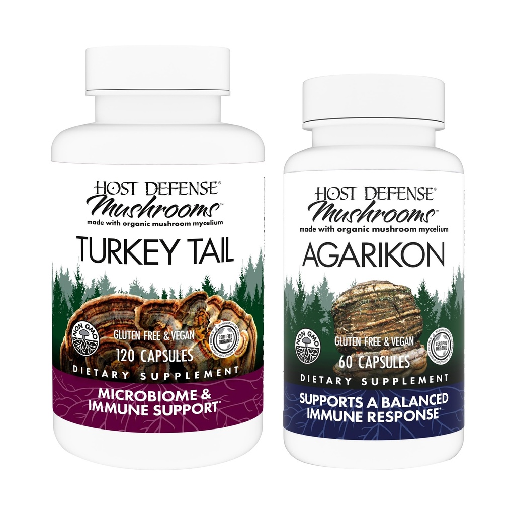 Host Defense Bundle con tacchino capsule, 120 Count & Agarikon Capsules, 60 Count - Support Digestive & Immune Health - Support Funzioni immunitarie & Cell Strength*
