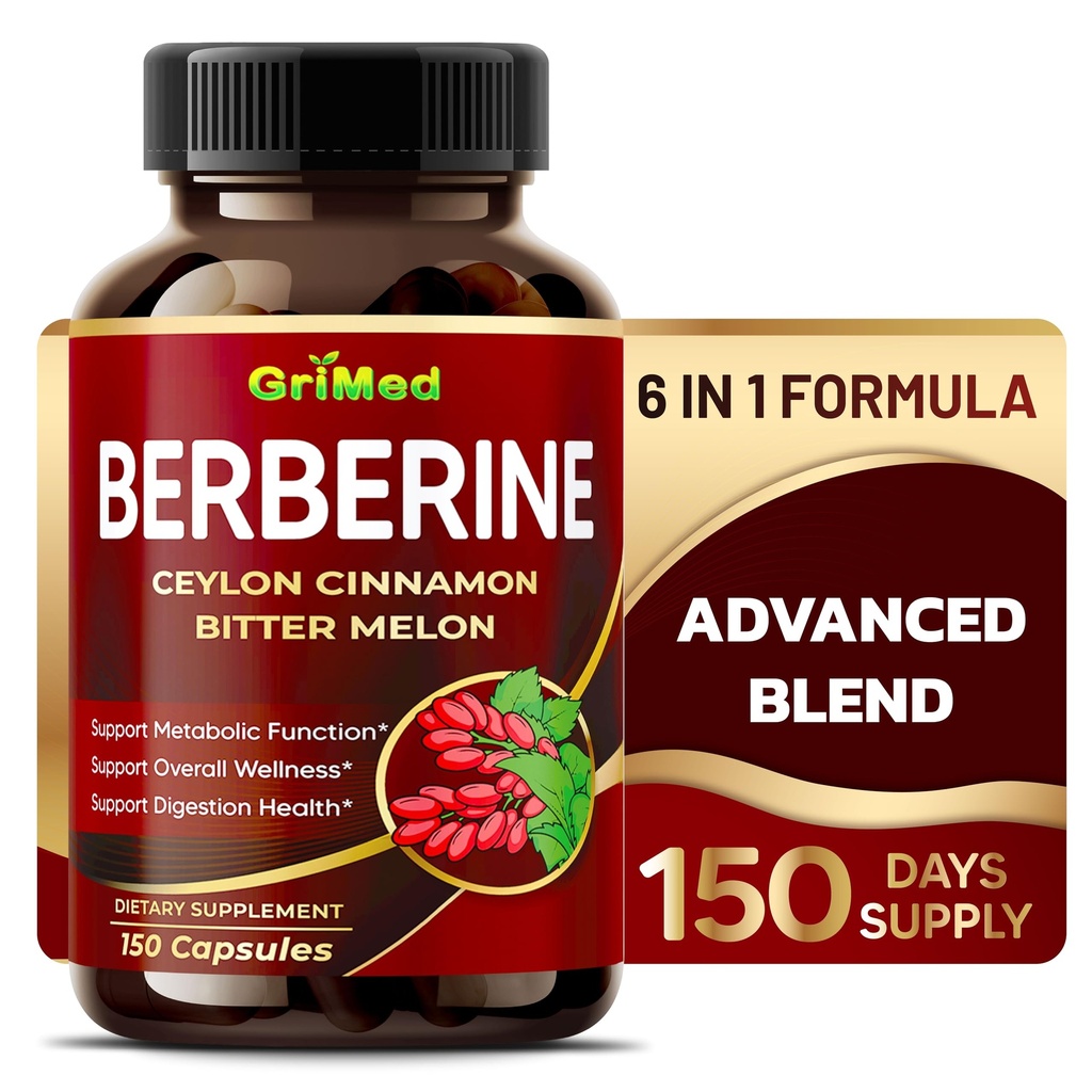 GriMed Berberine Supplemento 9.500mg con Ceylon Cinnamon Bitter Melon supporta il sistema immunitario sano - Made in the USA