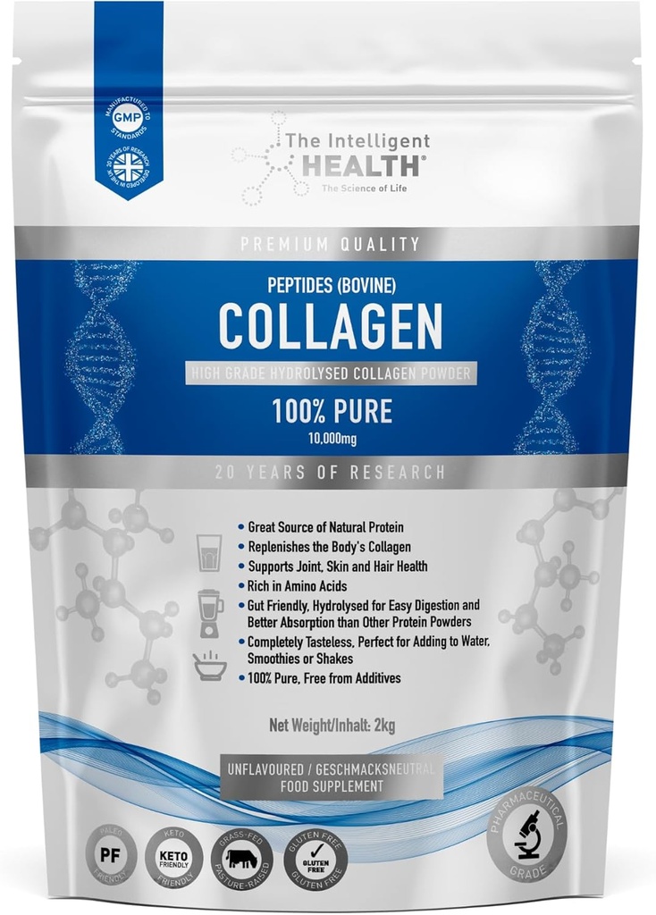La polvere di peptidi di collagene idrolizzato di salute intelligente, erba Fed, alta proteina, senza glutine, senza glutine, Paleo & Keto Friendly, 10g per porzione (2kg) Supporta pelle, capelli, unghie, articolazioni, & Bones