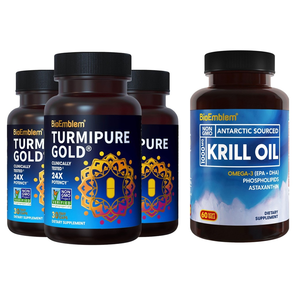 BioEmblem Antarctic Krill olio supplemento curcumina erboristica con TurmiPure clinicamente studiata - Supporto congiunto, Integratori di infiammazione sani