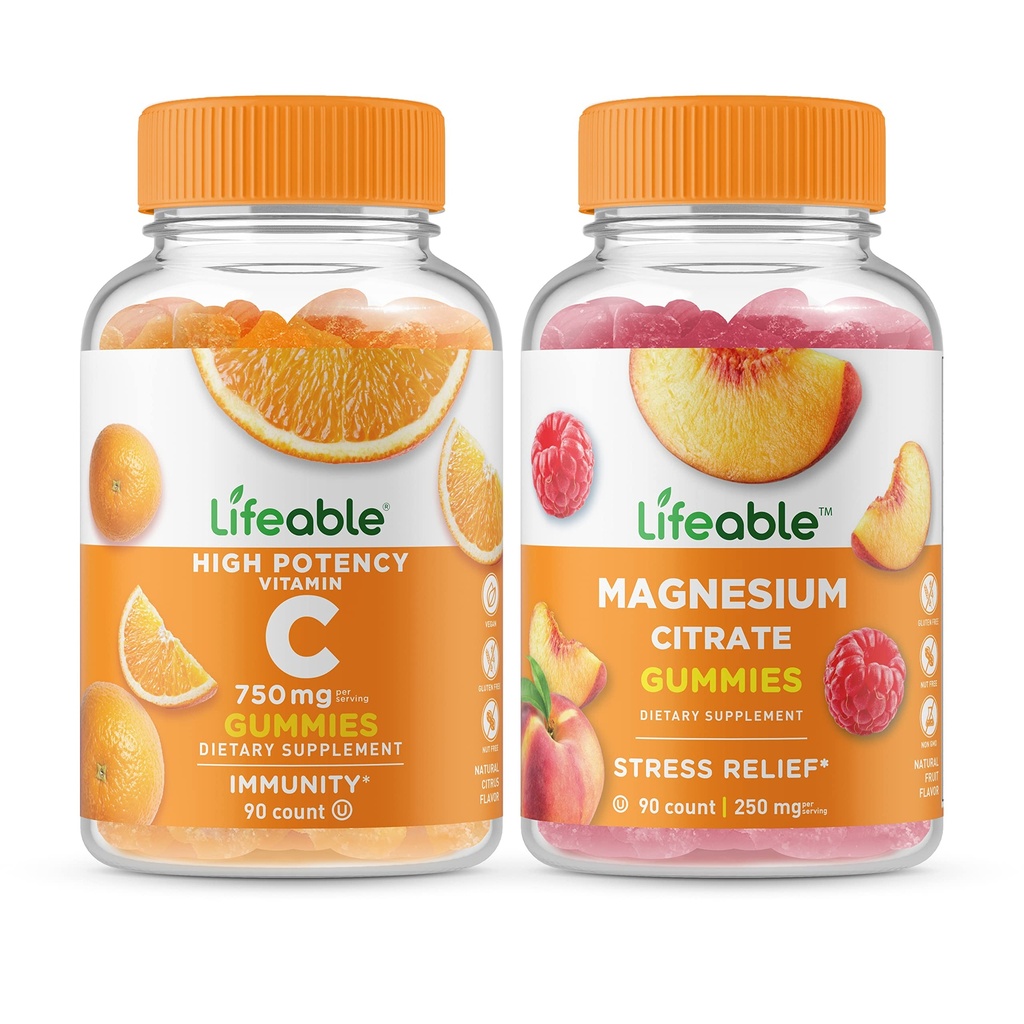 Vitamina C 750mg + Magnesio 85mg, Gummies Bundle - Grande Degustazione, Supplemento alla vitamina, Senza glutine, OGM libero, pancia masticabile