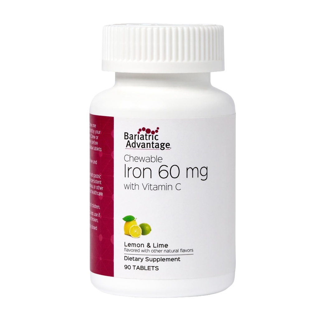 Vantaggio Bariatrico Ferro masticabile 60 mg con vitamina C per l'assorbimento e l'utilizzo aumentati, facilmente digeribile per i pazienti gastrici e per la chirurgia Gastrectomy Maniche - Lime di limone, 90 Conte