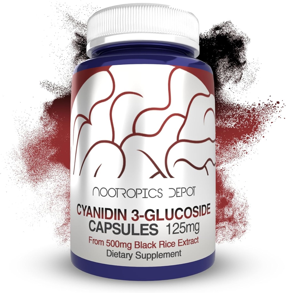 Nootropics Depot Cyanidin 3-Glucoside Capsule | 125mg | 60 Count | Black Rice Extract | C3G | Oryza Sativa | Metabolic, Vision, & Cognitive Support