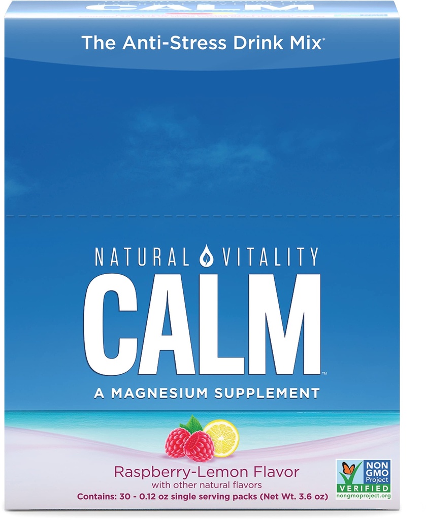 Naturale Vitalità Calma, Magnesio Citrato Supplemento, Anti-Stress Bere Mix Polvere, Gluten Free, Vegan, & Non-GMO, Raspberry Lemon, 0.12 oz, 30 Packets