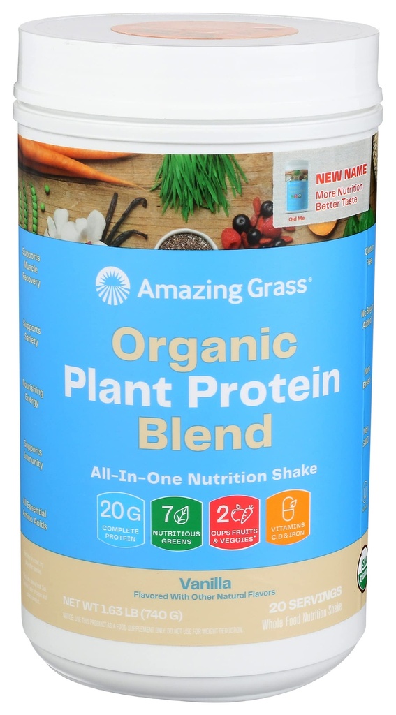 Meravigliosa erba Organic Plant Protein Blend: Vegan Protein Powder, Nuova formula Superfood Protein, All-In-One Nutrition Shake with Beet Root, Pure Vanilla, 20 Serve