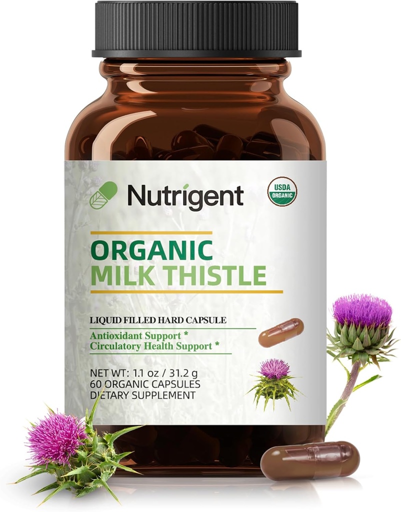 Supplemento 25:1 del cardo del latte organico di USDA, 8750 mg di resistenza, supplemento di silimarin 280 mg, capsule organiche liquide, supporto del fegato e del ditox, non OGM, 60 conte