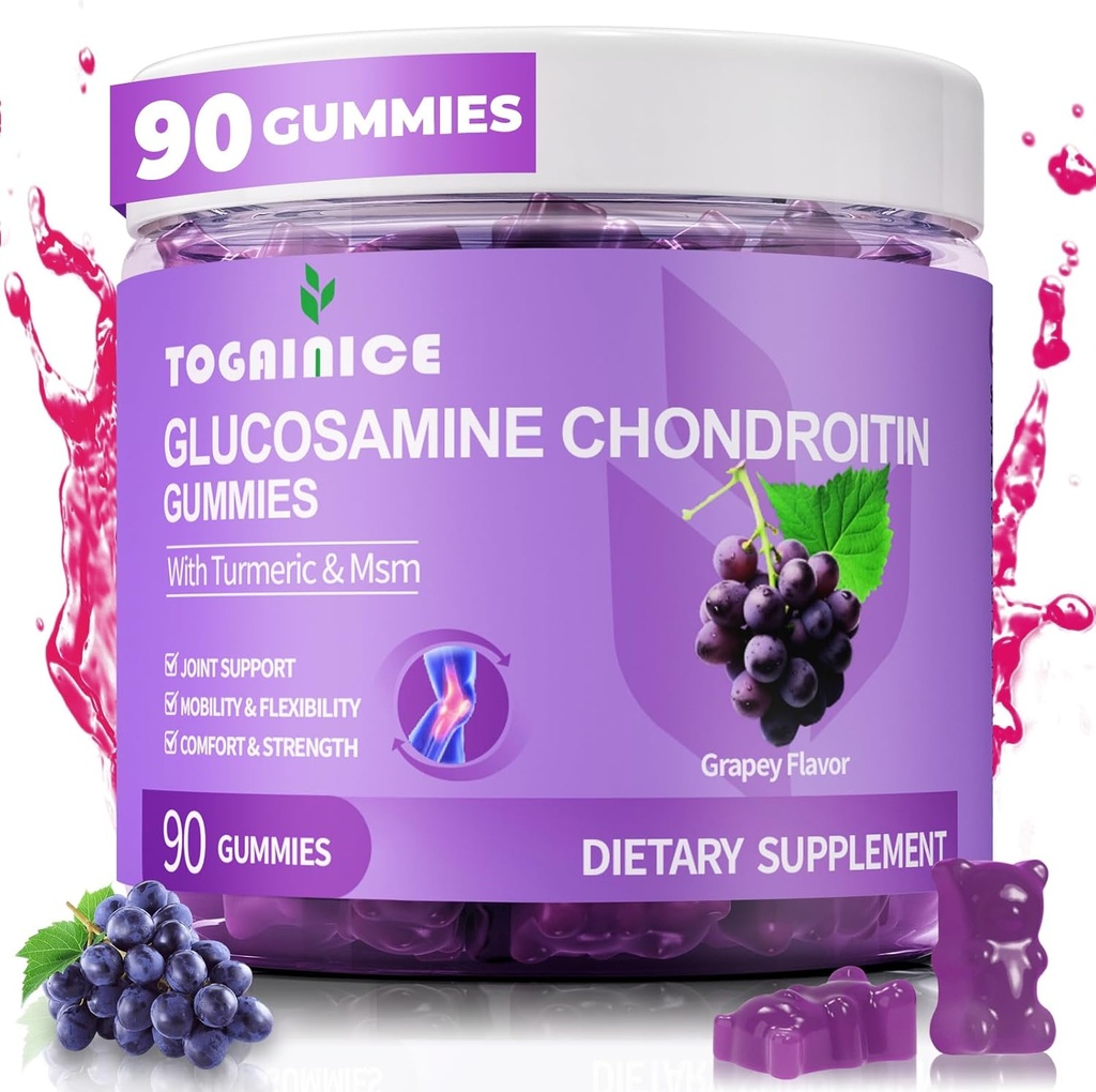 Supporto congiunto Gummies con Glucosamine Chondroitin, Sugar Free, 1500mg Extra Forza con MSM & Turmeric (90 Count)