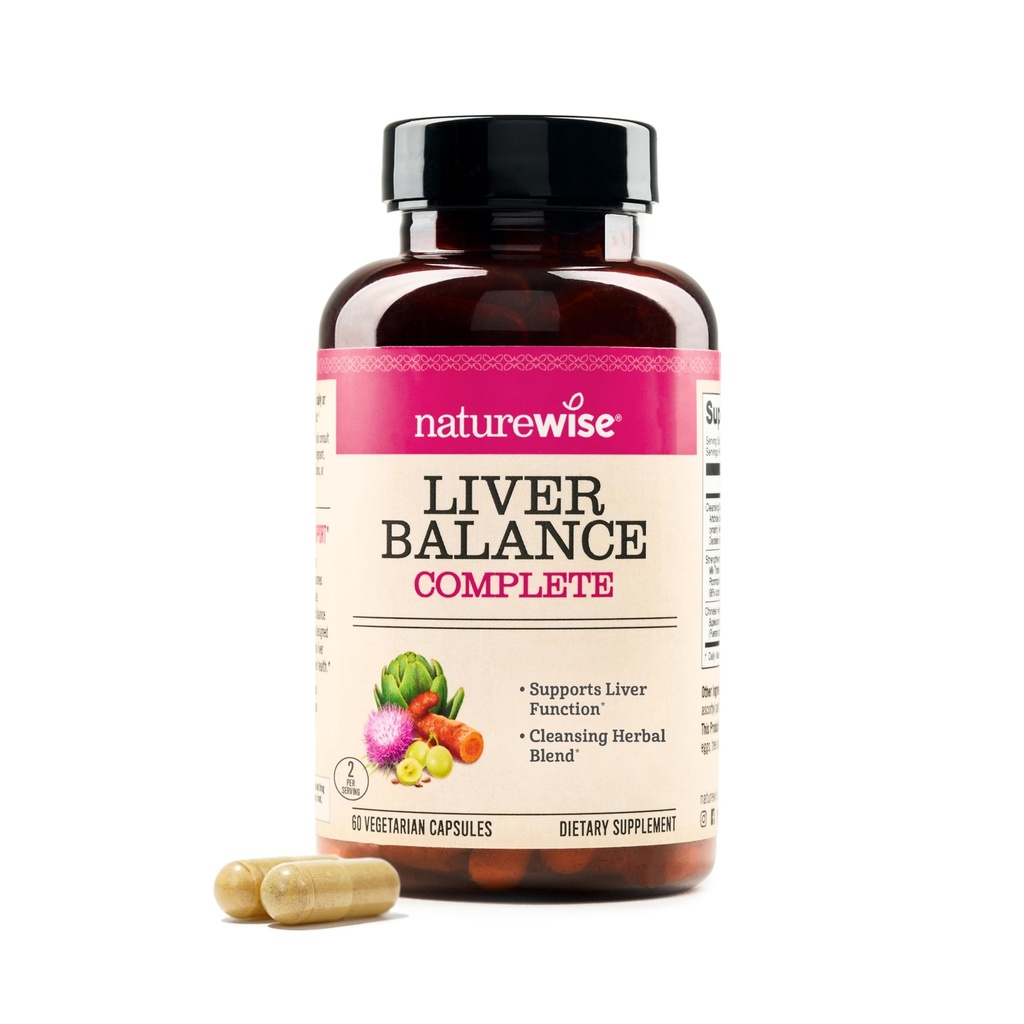 NatureWise Liver Balance Detox Supplemento - Formula di riparazione tripla con cardo al latte, Dandelion, Turmerico, Artichoke, Reishi Mushroom & Kudzu, Vegan - 60 capsule[30-Day Supply]