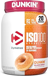 Dymatize x Dunkin' Polvere di proteine del siero di latte ISO100, 25g di proteine, 5.5g BCAAs, 120 Cal., senza glutine, 1g grasso, 1g zucchero, 2g Carb (20 porzioni)