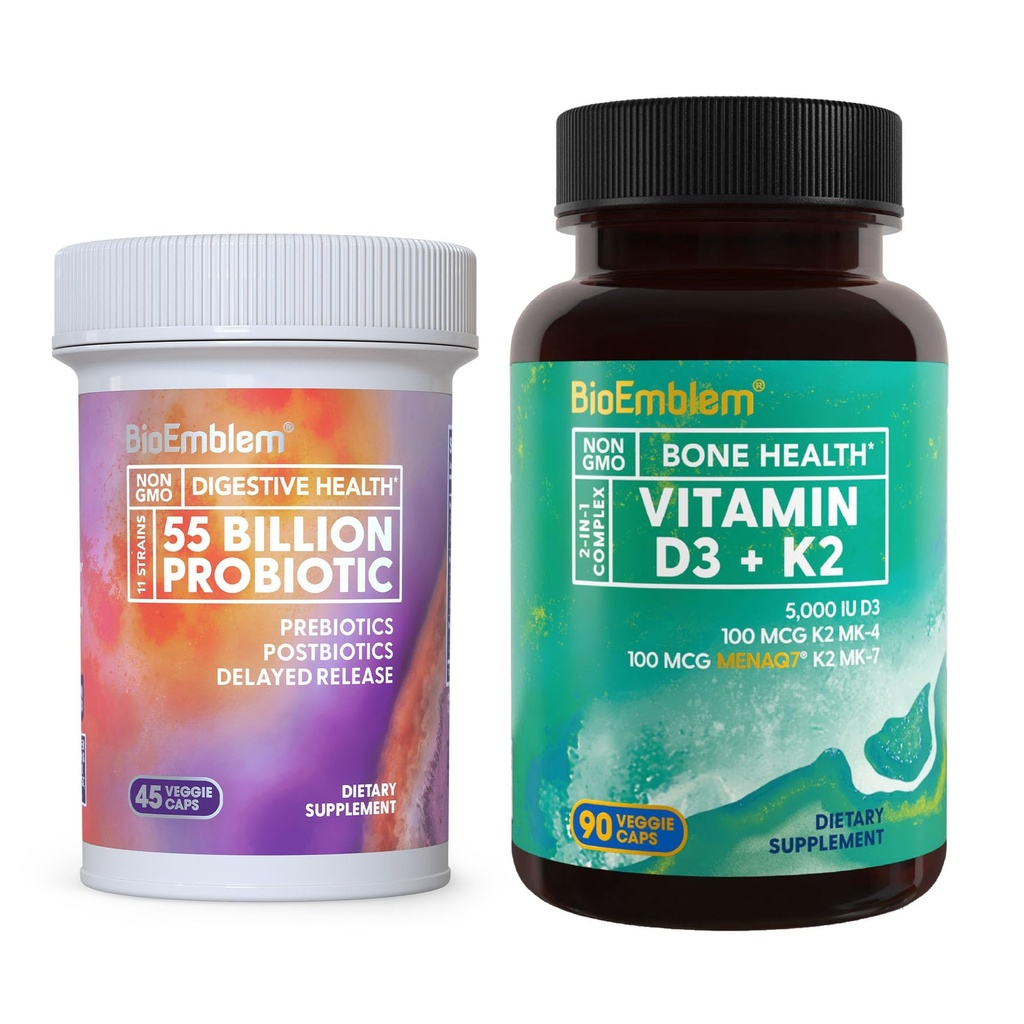 BioEmblem Vitamina D3 K2 (5000IU e 200mcg) & Probiotici per donne e uomini