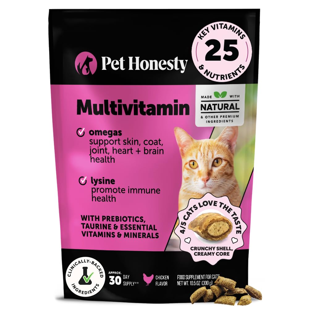 Gatto Multivitamin Crunchy & Creamy Chews - Trattamenti per la salute + Immune, Supporto congiunto, Pelle & Coat, & Digestione - Vitamine con Omega 3s, Lysine & Probiotics (30 giorni di alimentazione)