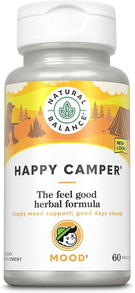Natural Balance Happy Camper - Feel-Good Mood Support Supplement - Gotu Kola, Passion Flower e Kava Kava Capsules - 60-Giorni Garanzia (30 Serve, 60 VegCaps)