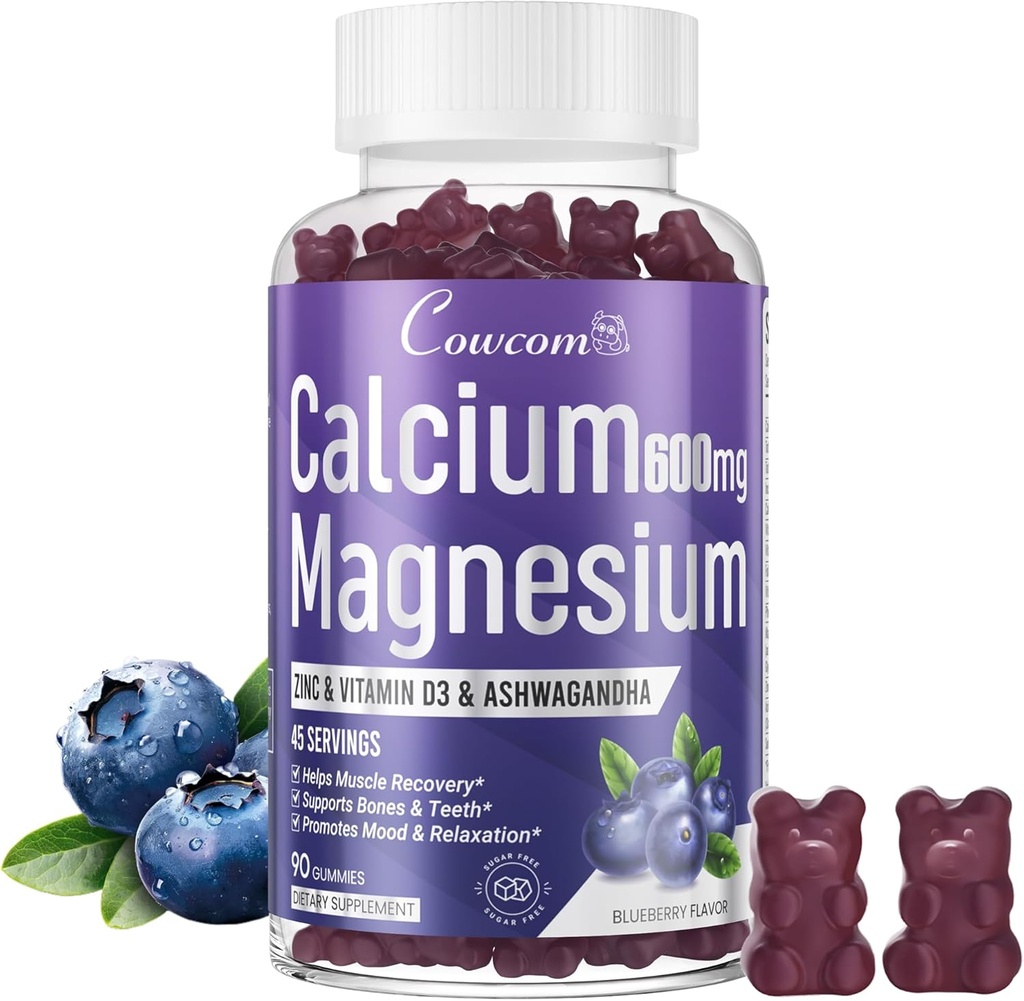 Calcio Magnesio Zinc Gummies & Vitamina D3,B6,B12,Immune & Supporting Bone Salute Calcium Supplemento di magnesio per gli uomini delle donne, senza zucchero Vegan Blueberry aromatizzato 90 conti