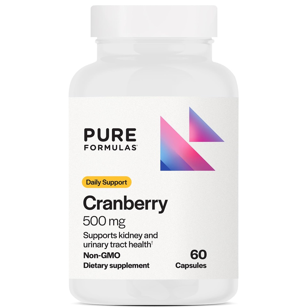 PureFormulas Cranberry 500 mg - Supporta la salute del rene e del tratto urinario - Supplemento antiossidante per la protezione immunitaria e la salute cellulare - Pillole di mirtillo per le donne e gli uomini - Non-GMO - 60 capsule