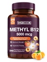 Vitamina B12 Sublingual, Methylcobalamin 5000mcg per la produzione di energia, energia, Nerve & supporto cellulare, Natural Peach Flavor, Vegan, Zero Sugar, 240 compresse dissolve veloci