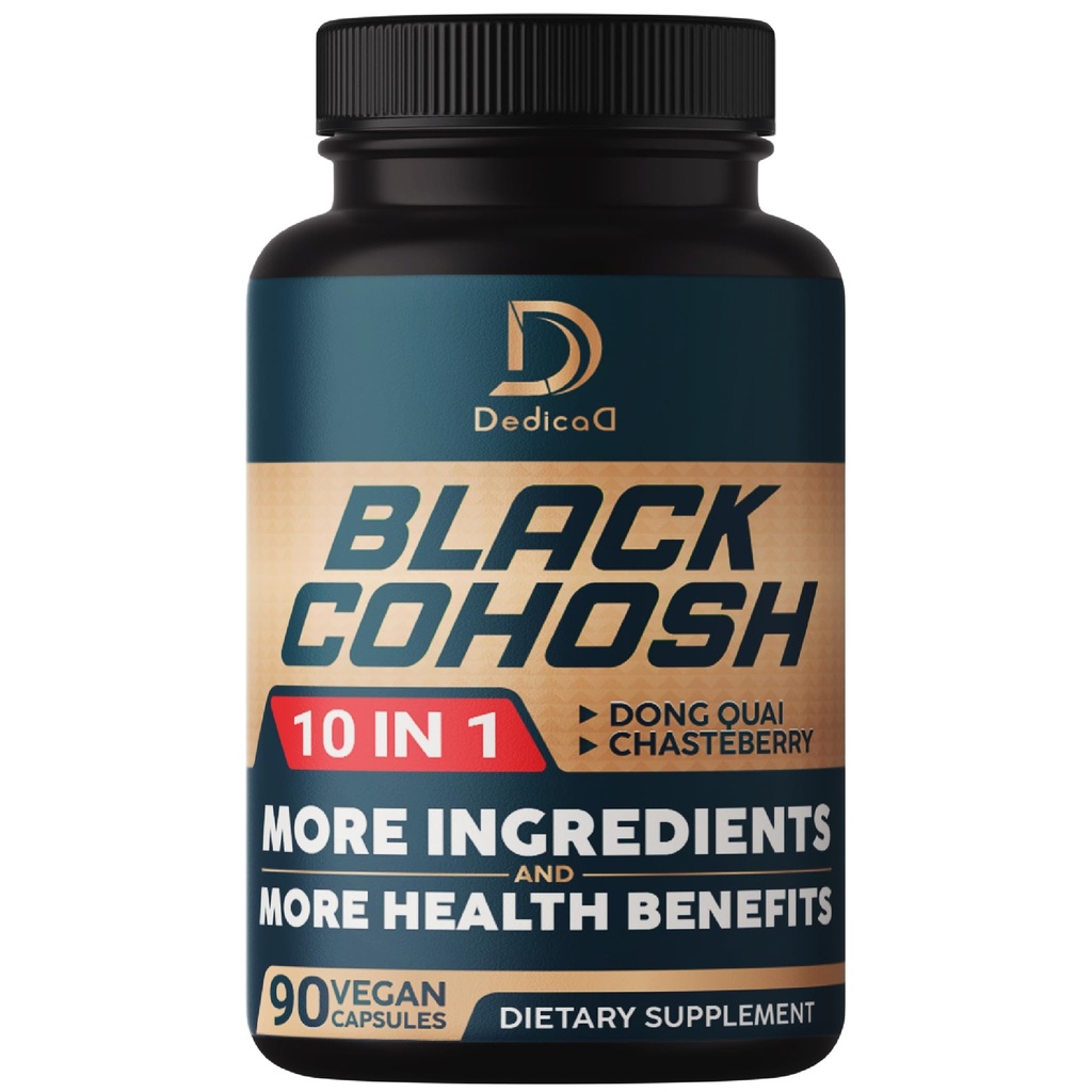 Black Cohosh Supplement - 3 mesi per Menopause & Immune Health - Blend of 12 Potent Herb Include Dong Quai, Chasteberry, Wild Yam, Red Clover, Black Pepper & Others - 90 Vegan Capsule