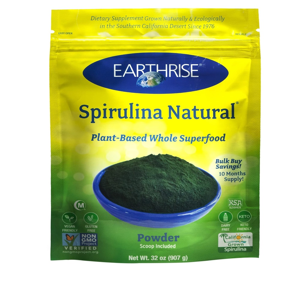 Polvere naturale della Spirulina della terra 32oz, Spirulina Premium naturale dalla California- Vegan, senza glutine, Keto Friendly, non -GMO Super Food alta in vitamine e minerali. (2 LB)