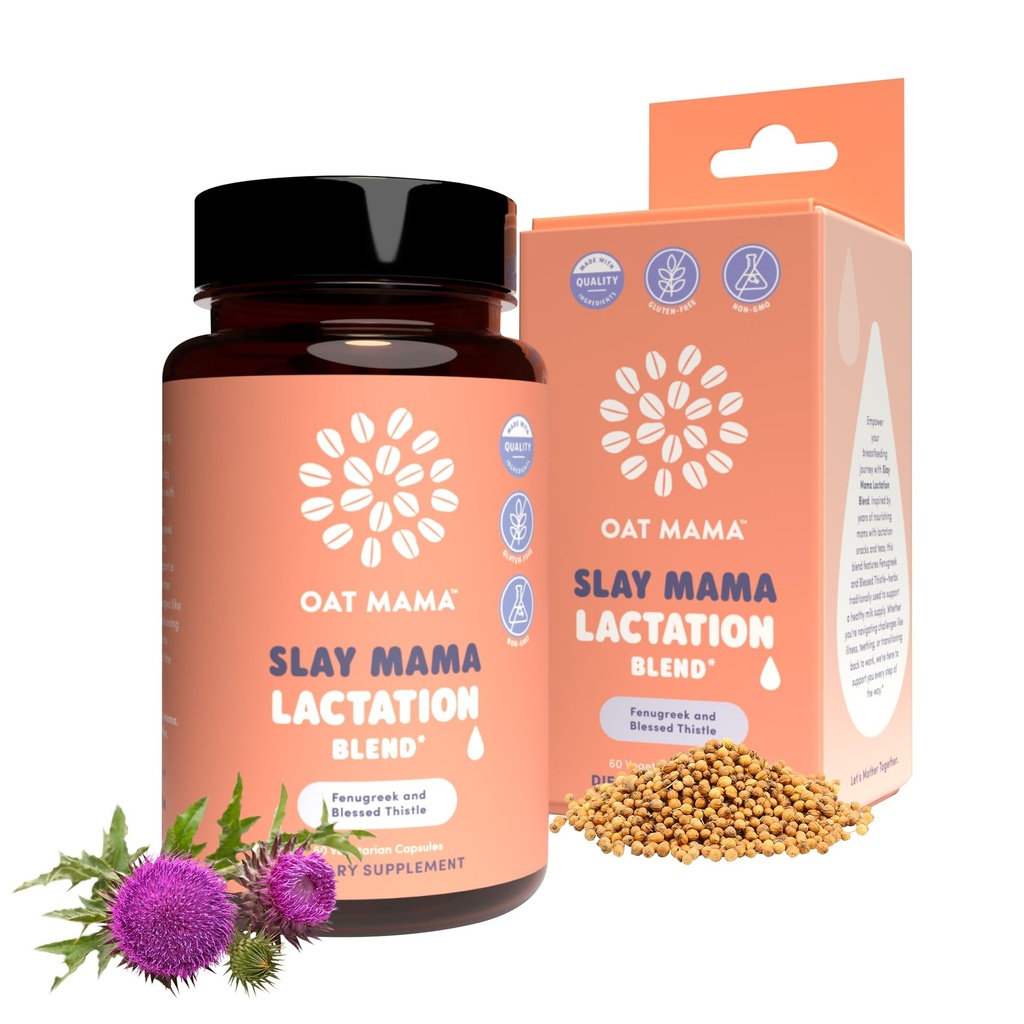 OAT MAMA Organic Lactation Supplement - 'Slay Mama' Beato Thistle & Fenugreek Capsules - Herbal Lactation Blend, Postpartum Support for Breastfeeding Moms