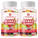 Nature Aid Zucchero-Free Vitamina D3 K2 Gummies con Calcio + K2 (MK-7), Citrato di Magnesio, Vitamina C, Extra Forza - Assorbimento finale per i denti del muscolo Bone Immune, Vegan - 120 Gummies