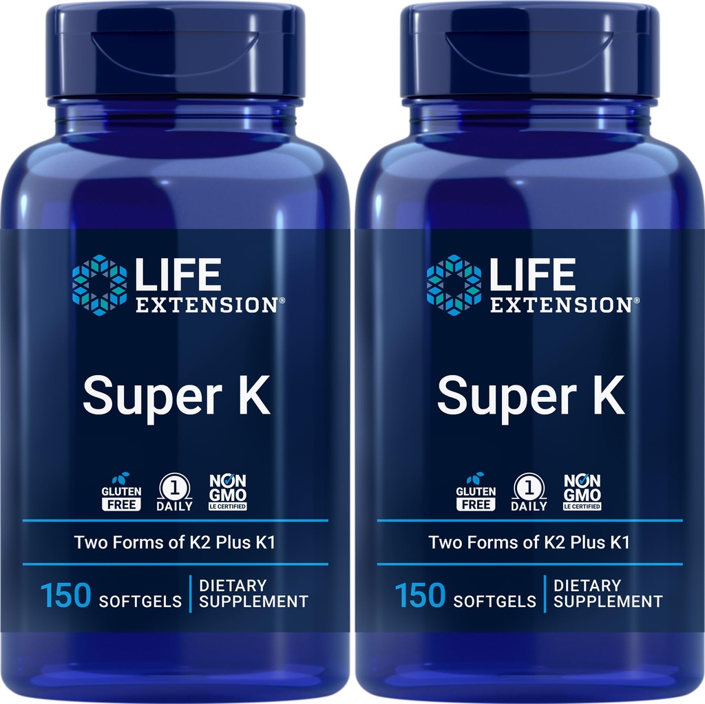 Estensione della vita Super K, 150 Softgels (Pacchetto di 2) con Vitamine K e K2