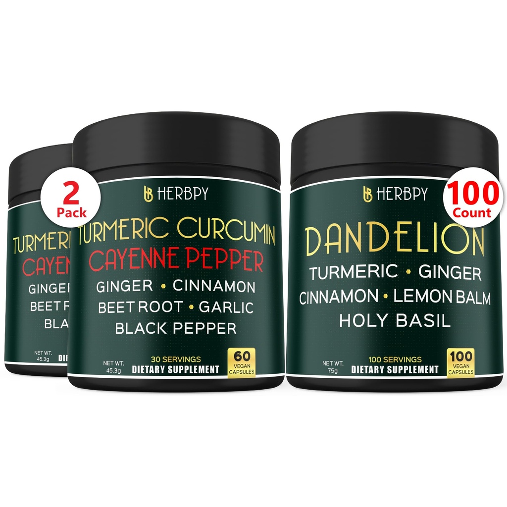 Bundle 7in1 curcumina e 6in1 Dandelion Supplemento - Cuore di supporto, Salute della digestione e Sistema immunitario