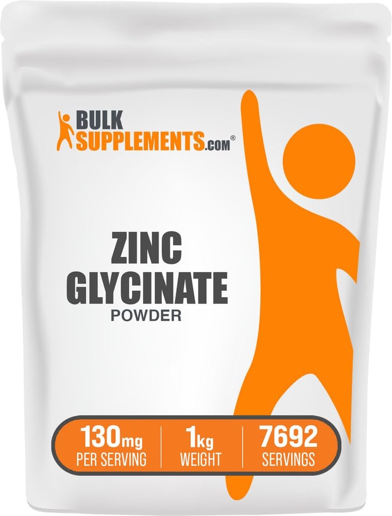 BulkSupplements.com Polvere di glicinato di zinco - Supplemento di zinco, Supplemento minerale per il supporto immunitario - Gluten Free, 130mg per porzione, 1kg (2.2 lbs) (Pack of 1)