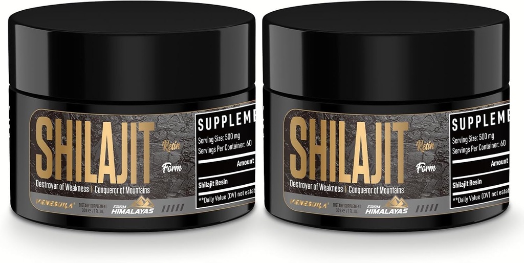 Shilajit Resina - Organic Shilajit Resina Terze Parti Testata Ricco in 85+ Minerali Trace, Gold Grade Himalayan Pure Shiljait per Energia (1 Fl Oz (Pack of 2))