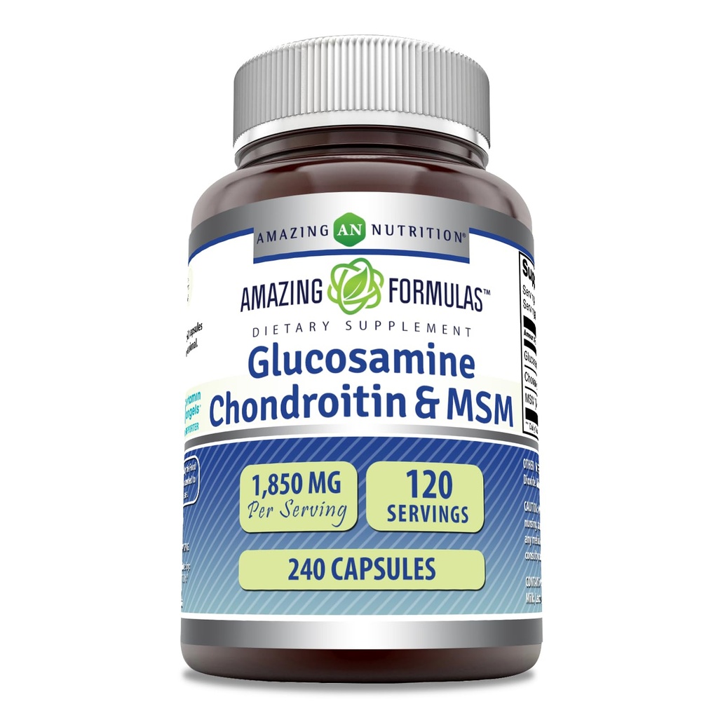Incredibile Formulas Glucosamine Chondroitin & MSM Supplemento | 1850 Mg per Serving | 240 Capsule | Non-GMO | Gluten-Free Made in USA