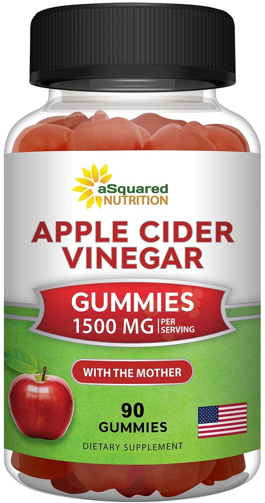 aSquared Nutrition Aceto di Mele Cidro Gummies - 1500mg con La Madre - 90 ACV Gummies w/Vitamin B6 & B12, Acido Folico - Vegan Gummy Supplemento alternativa alle capsule Pills & Drink