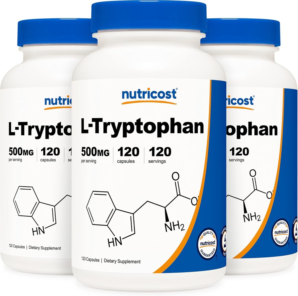 Nutricost L-Tryptophan 500mg, 120 capsule (3 bottiglie)