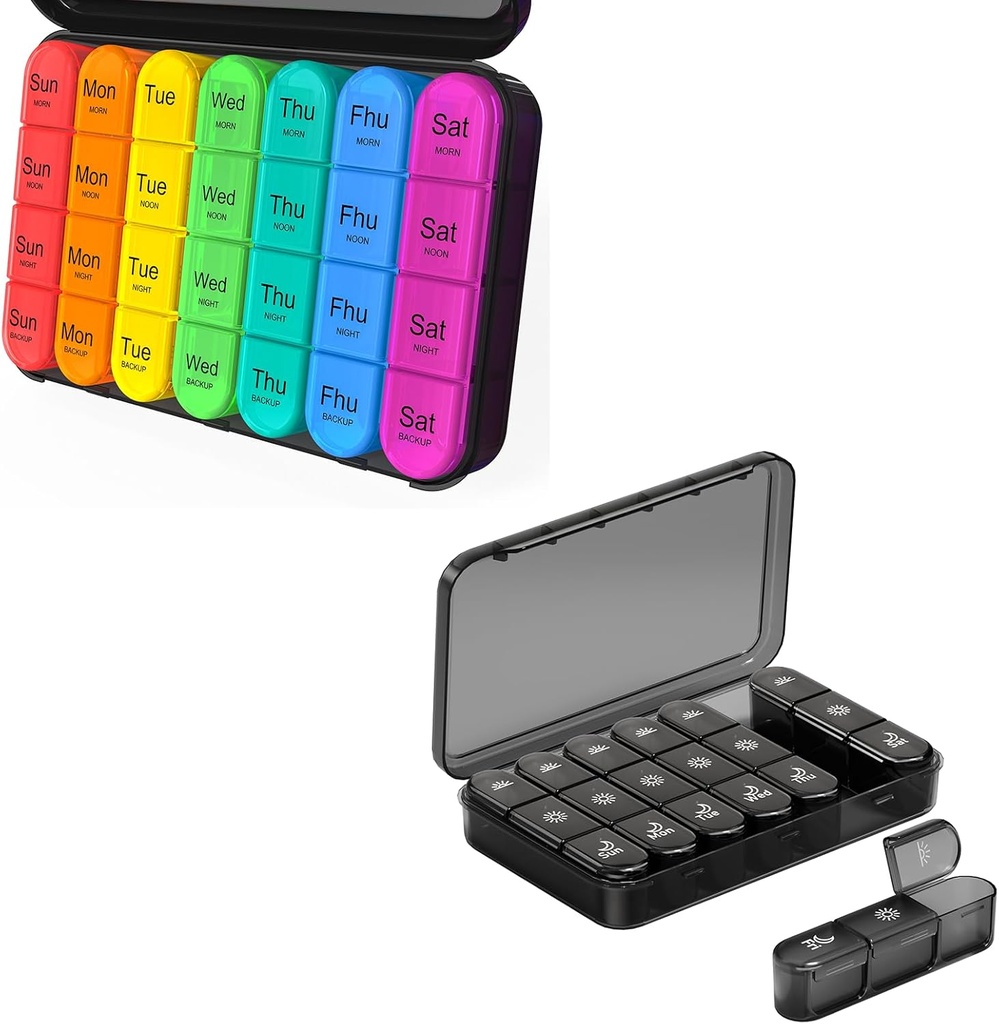 Daviky Pill Organizer 4 volte al giorno - Pill Organizer 3X al giorno, Pill Box 7 giorno, Large Weekly Medicine Case for Travel with Removable Containers to Hold Daily Vitamins, Supplements and Medicine