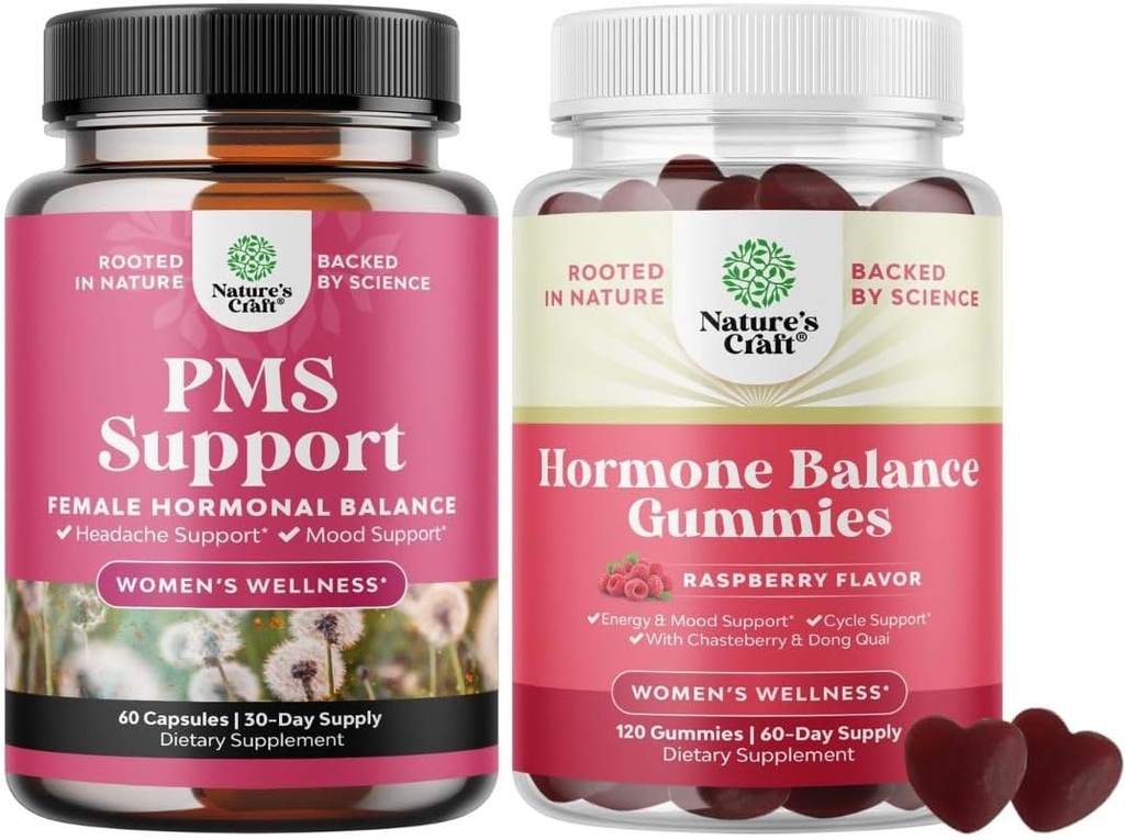 Bundle di supporto PMS con DIM, Chasteberry, Black Cohosh & Ashwagandha per il periodo Cramp Menopause Bloating Mood Swing e ormone Balance Gummies Support Ciclo mestruale con vitamina B6 & Dong Quai